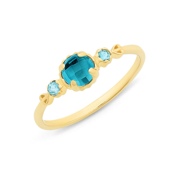 9ct yellow gold london blue topaz and topaz ring