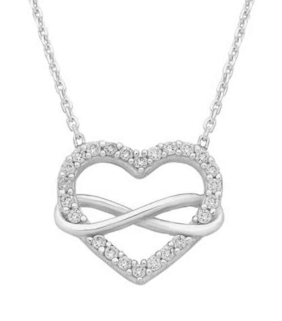 S/S CZ Infinity around Heart Necklace