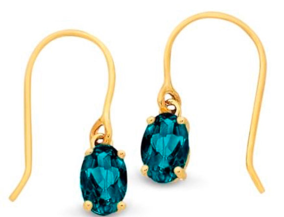 9ct YG London Blue Topaz Hook Earrings