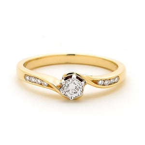 18ct YG/WG Diamond Solitaire Engagement Ring with Shoulder Diamonds
