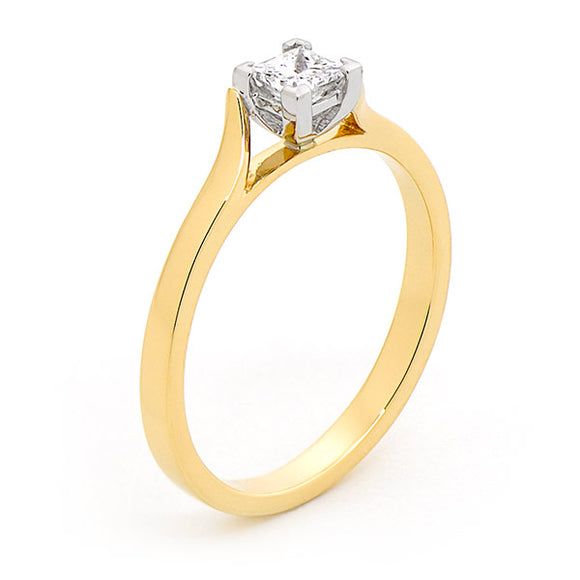 18ct YG/WG Princess Cut Solitaire Diamond Engagement Ring