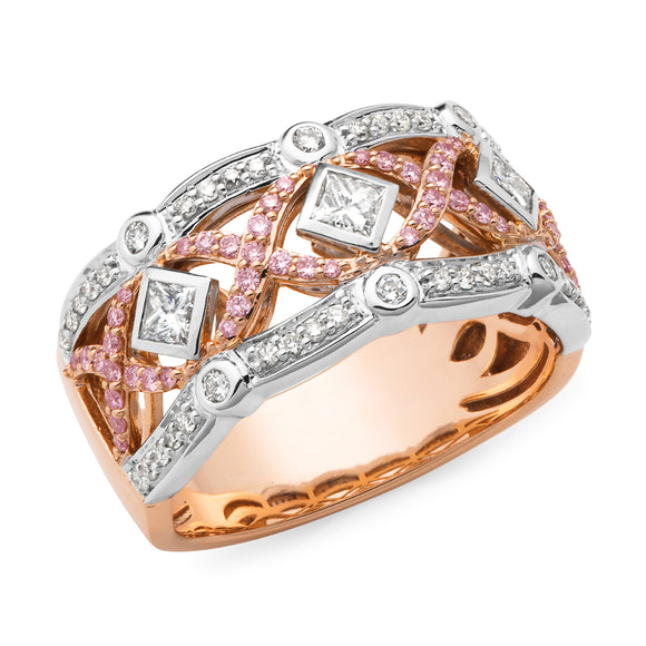 9ct RG/WG Pink Caviar Argyle Diamond and White Diamond Dress Ring