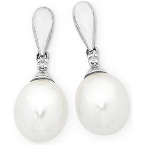9ct White Gold Fresh Water Pearl and Diamond Earrings