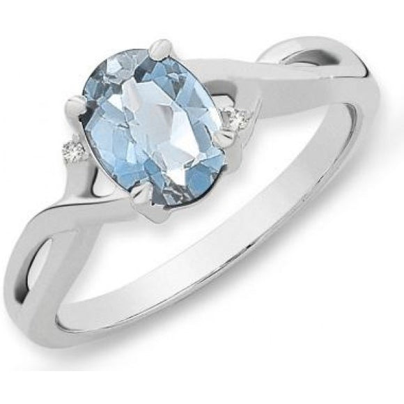 S/S Blue Topaz and Diamond Ring