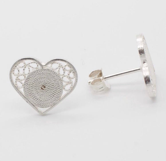Gaviota Colombian Silver 'Corazon Heart' Stud Earrigs